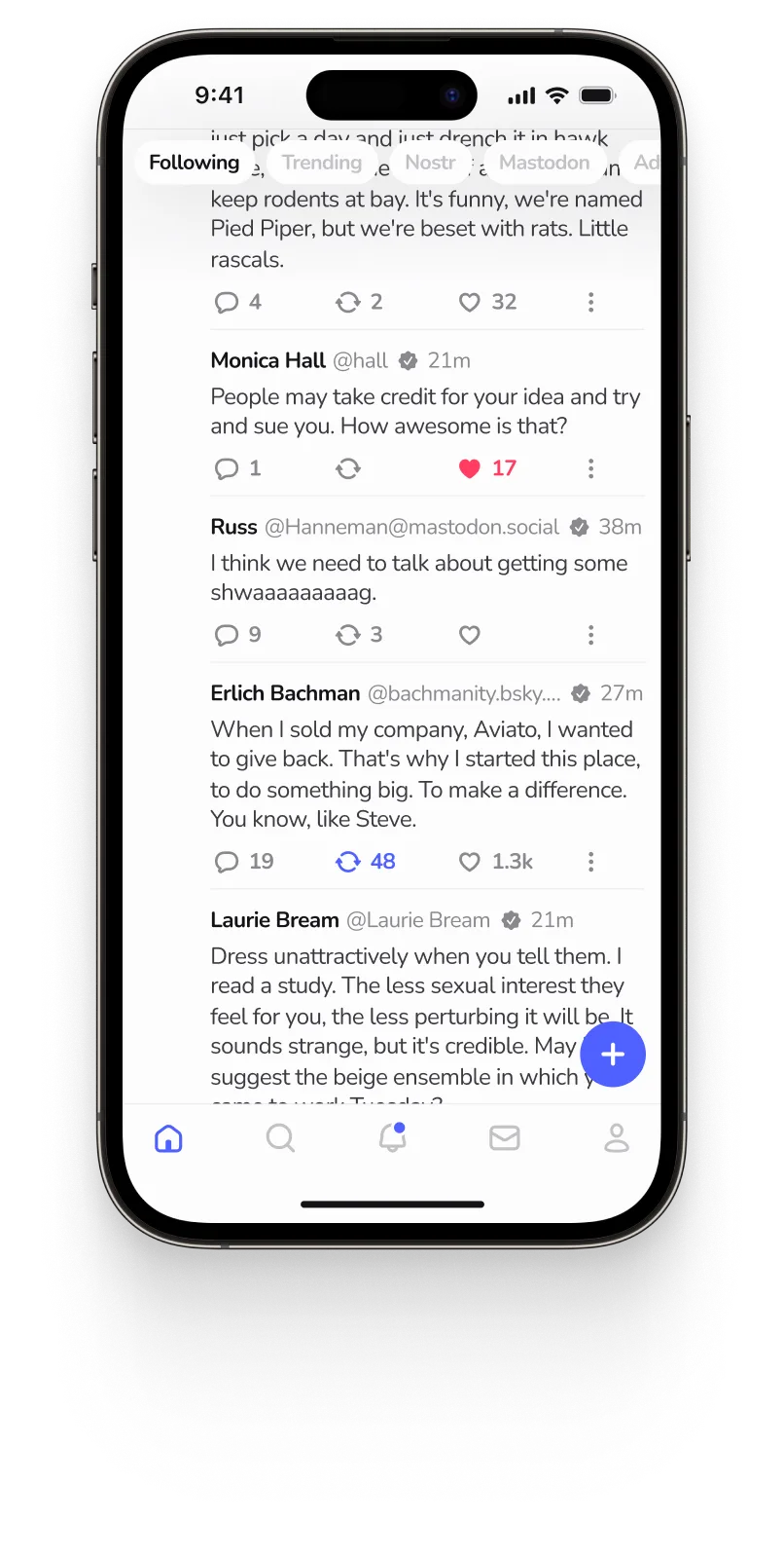 Openvibe timeline feed showing posts from different networks at once.